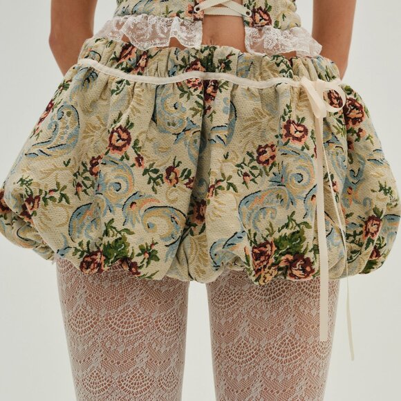 Baroque Jacquard Mini Bubble Skirt